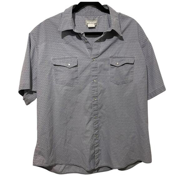 Wrangler Mens Size XXL Pearl Snap Button Down Shirt Short Sleeve Gray Purple - Picture 1 of 8